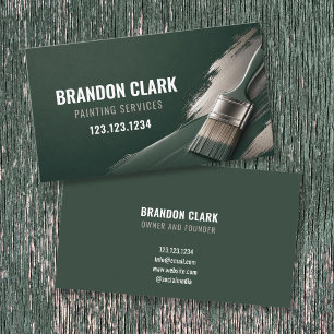 Tarjeta De Visita Diseño de pincel de barrido plateado verde bosque 