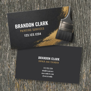 Tarjeta De Visita Diseño de Pintor Pincel Dorado Carbón Bold
