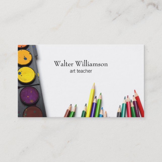 Tarjeta De Visita Diseño de pintura y suministros para profesores de (Anverso)