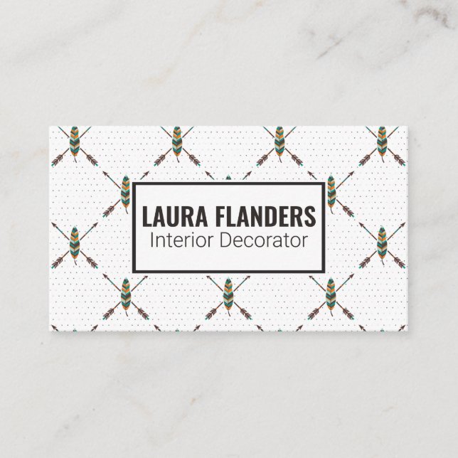 Tarjeta De Visita Diseño de pluma boho elegante (Anverso)