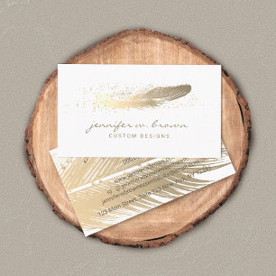 Tarjeta De Visita Diseño de plumas con brillo dorado para eventos y