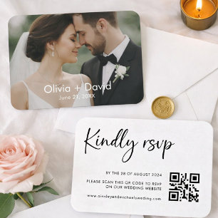 Tarjeta De Visita Diseño de RSVP de foto y guion de boda minimalista