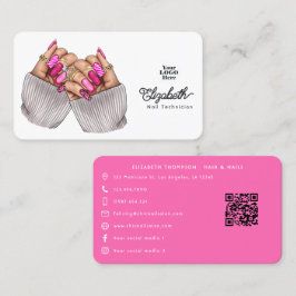 Tarjeta De Visita Diseño de Salón de Uñas Chic Rosa Fuerte