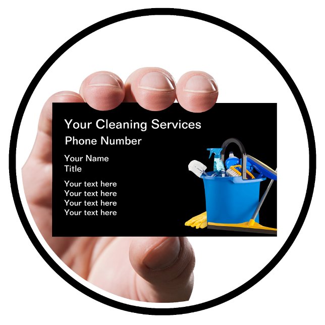 Tarjeta De Visita Diseño De Suministros De Limpieza Con Cubo De Mop (Subido por el creador)