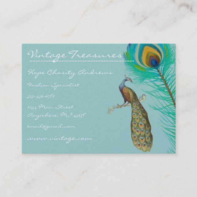 Tarjeta De Visita Diseño De Swirl De Hojas De Árbol De Peacock (Anverso)