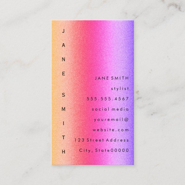 Tarjeta De Visita Diseño de texto colorido vertical (Anverso)