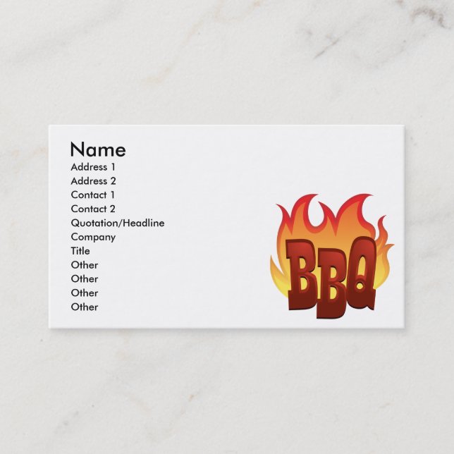 Tarjeta De Visita diseño de texto de llama de bbq (Anverso)