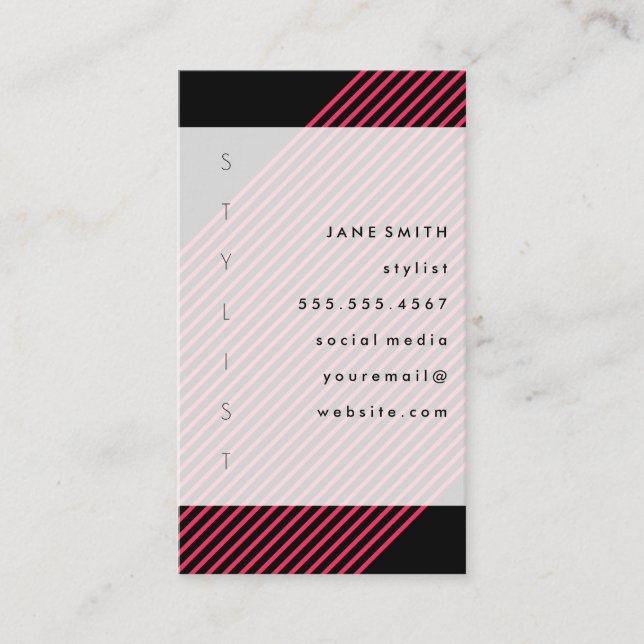 Tarjeta De Visita Diseño de texto vertical con franjas (Anverso)