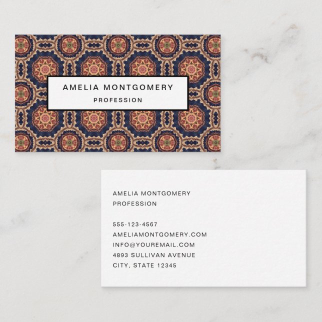 Tarjeta De Visita Diseño decorativo de Flores y Estrellas (Anverso / Reverso)