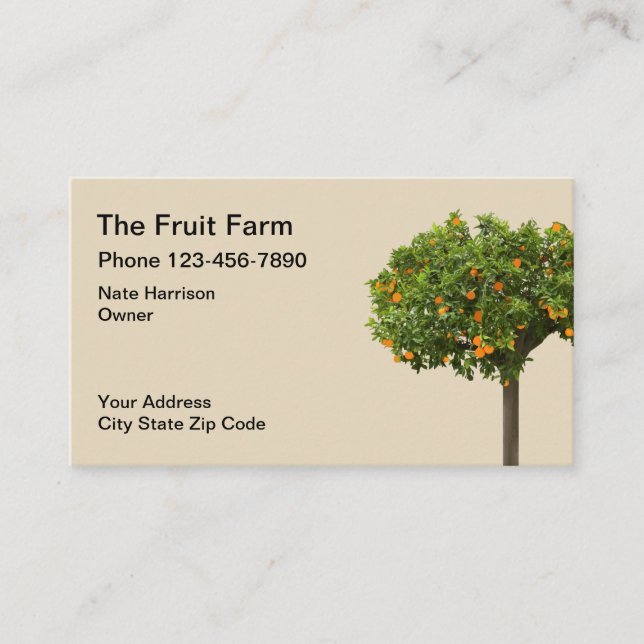 Tarjeta De Visita Diseño del árbol anaranjado de la granja de la (Anverso)
