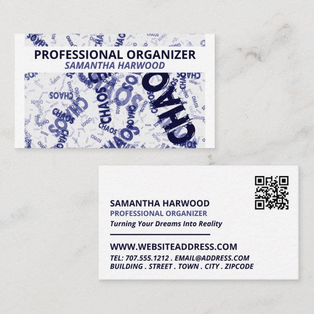 Tarjeta De Visita Diseño del lema del caos, organizador profesional (Anverso / Reverso)