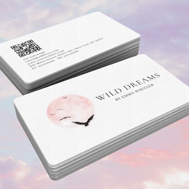 Tarjeta De Visita Diseño del logotipo Moon & Birds Código QR (Subido por el creador)
