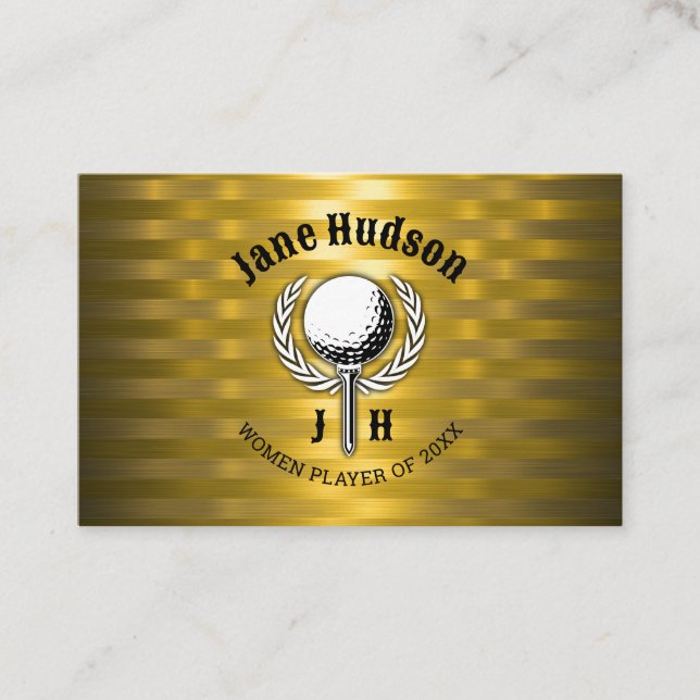 Tarjeta De Visita Diseño del Monograma de Golf Gold Elegant Ladies (Anverso)