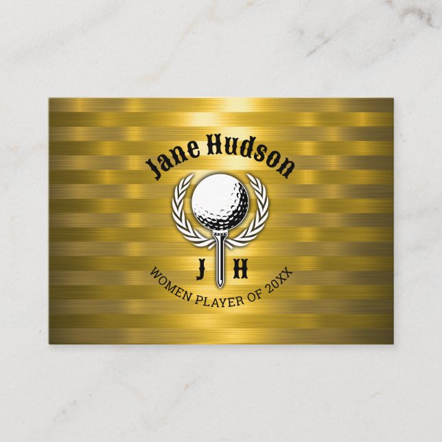 Tarjeta De Visita Diseño del Monograma de Golf Gold Elegant Ladies (Anverso)