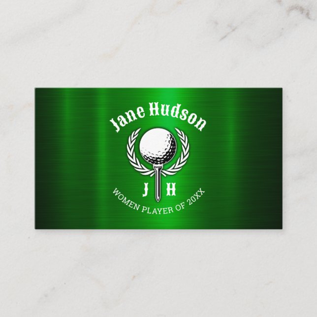 Tarjeta De Visita Diseño del Monograma de Golf Gold Elegant Ladies (Anverso)