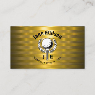 Tarjeta De Visita Diseño del Monograma de Golf Gold Elegant Ladies