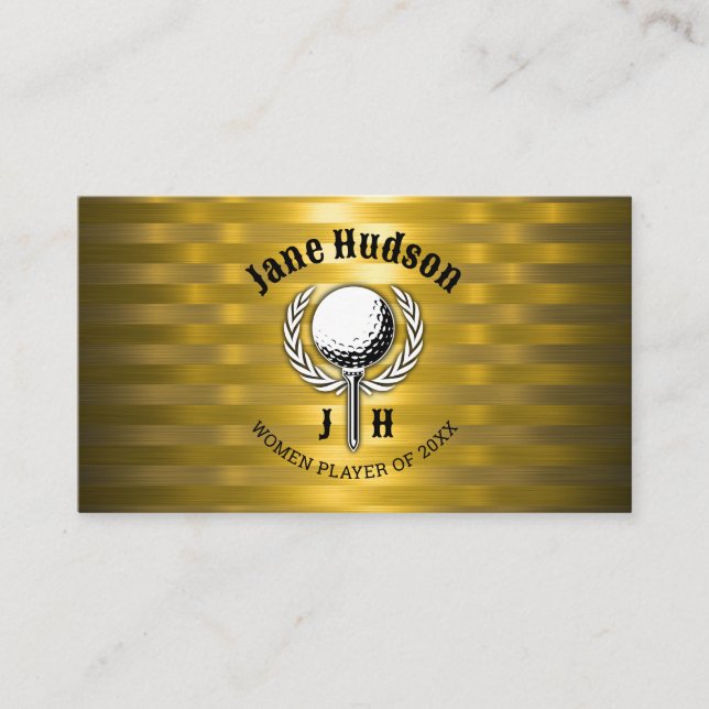 Tarjeta De Visita Diseño del Monograma de Golf Gold Elegant Ladies (Anverso)