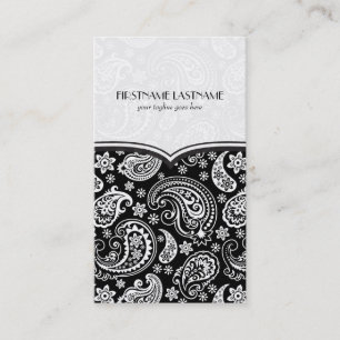 Tarjeta De Visita Diseño del patrón de paisley retro negro y blanco