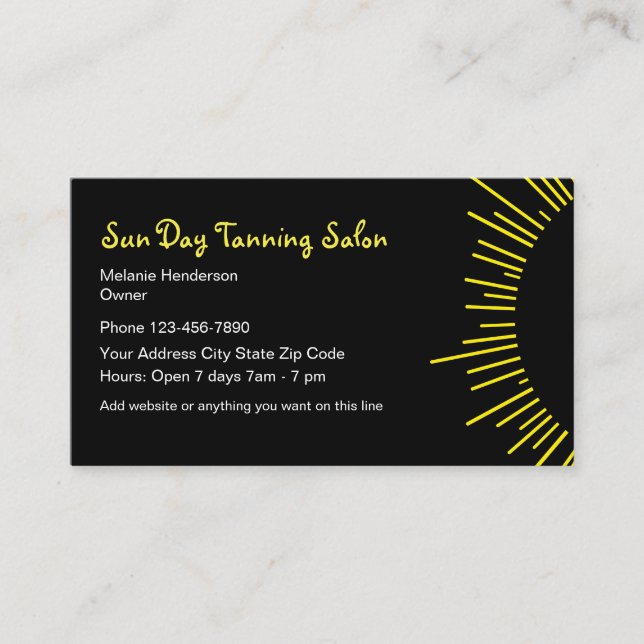 Tarjeta De Visita Diseño del salón de bronceado (Anverso)