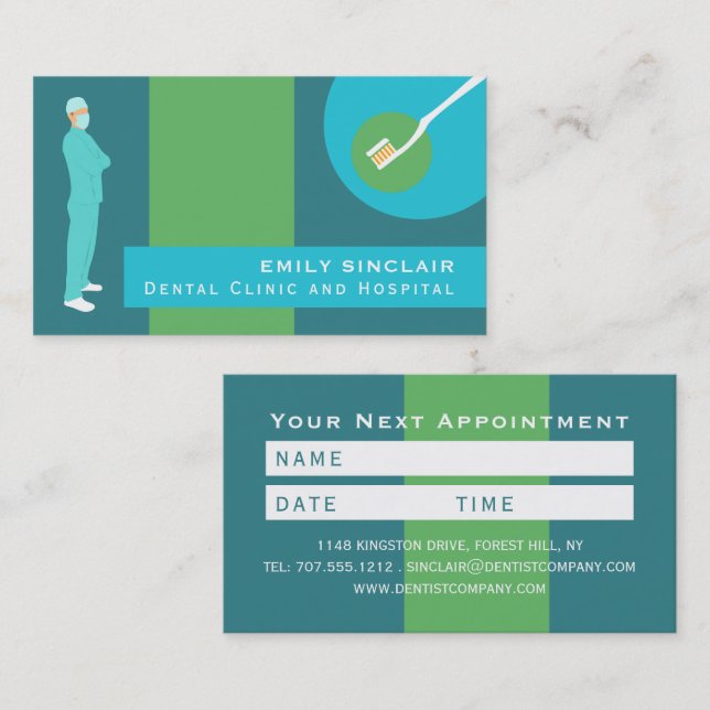 Tarjeta De Visita Diseño dentista de moda, cita de dentista (Anverso / Reverso)