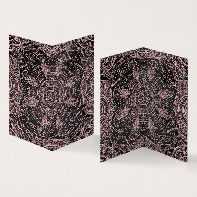 Tarjeta De Visita Diseño elegante Boho Rosa Gold Grey Mandala (Interior y exterior)