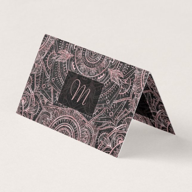 Tarjeta De Visita Diseño elegante Boho Rosa Gold Grey Mandala (Anverso)