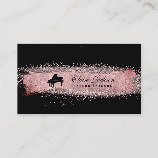 Tarjeta De Visita diseño elegante de clases de piano con flores (Anverso)