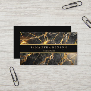 Tarjeta De Visita Diseño elegante de mármol negro y dorado metálico