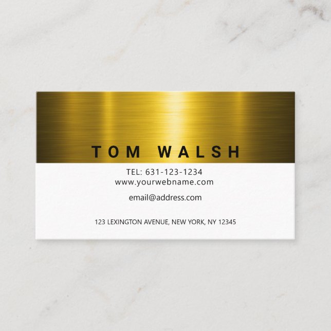 Tarjeta De Visita Diseño elegante de oro y blanco personalizado (Anverso)