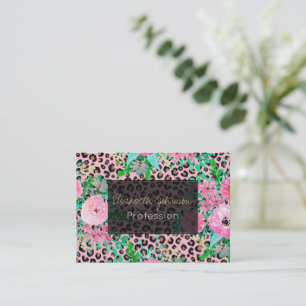Tarjeta De Visita Diseño elegante Leopard Print & Floral Paint Pain
