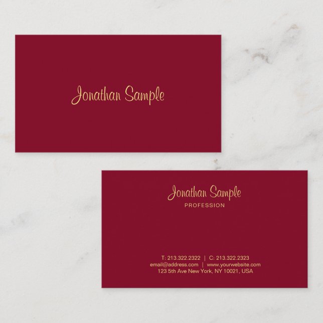 Tarjeta De Visita Diseño elegante y moderno Faux Gold Text Luxury (Anverso / Reverso)