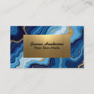 Tarjeta De Visita Diseño elegante y olas azules doradas
