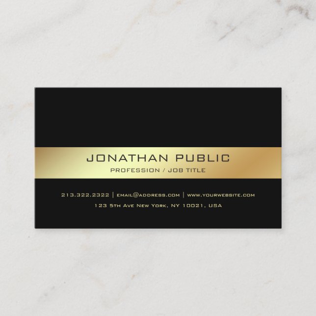 Tarjeta De Visita Diseño elegante y profesional de oro negro (Anverso)