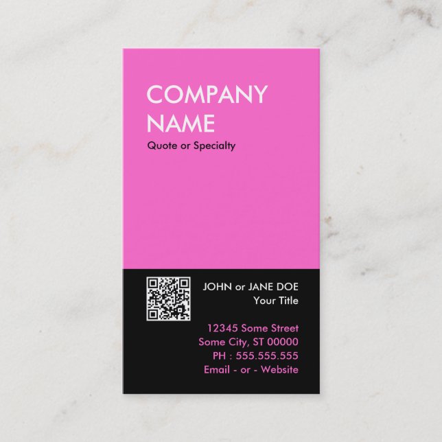 Tarjeta De Visita diseño en negrita rosa de su propio código QR (Anverso)