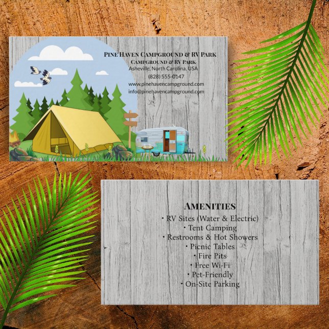 Tarjeta De Visita Diseño exterior de camping Rustic RV Park (Subido por el creador)