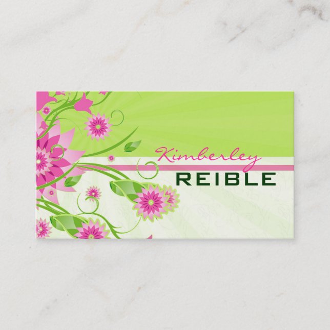 Tarjeta De Visita Diseño floral abstrato rosa y verde 3 (Anverso)
