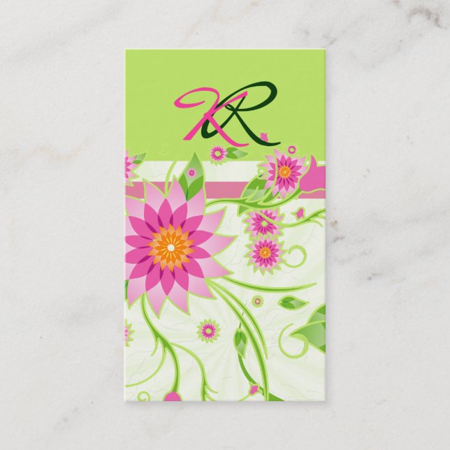 Tarjeta De Visita Diseño floral abstrato rosa y verde 4 (Anverso)