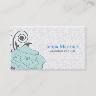 Tarjeta De Visita Diseño Floral Azul Gris Y Blanco