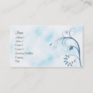 Tarjeta De Visita Diseño floral azul y blanco elegante