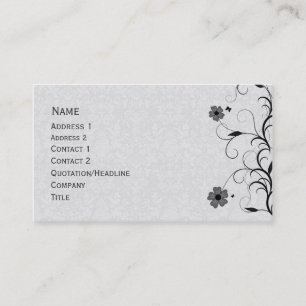 Tarjeta De Visita Diseño floral blanco y negro elegante