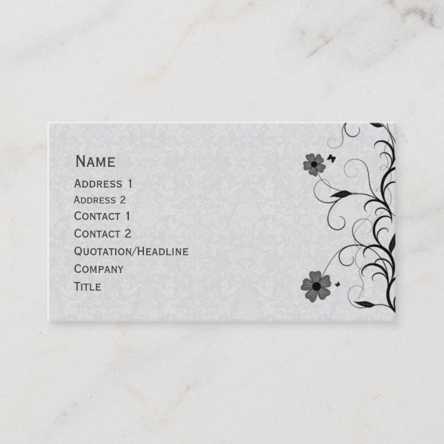 Tarjeta De Visita Diseño floral blanco y negro elegante (Anverso)