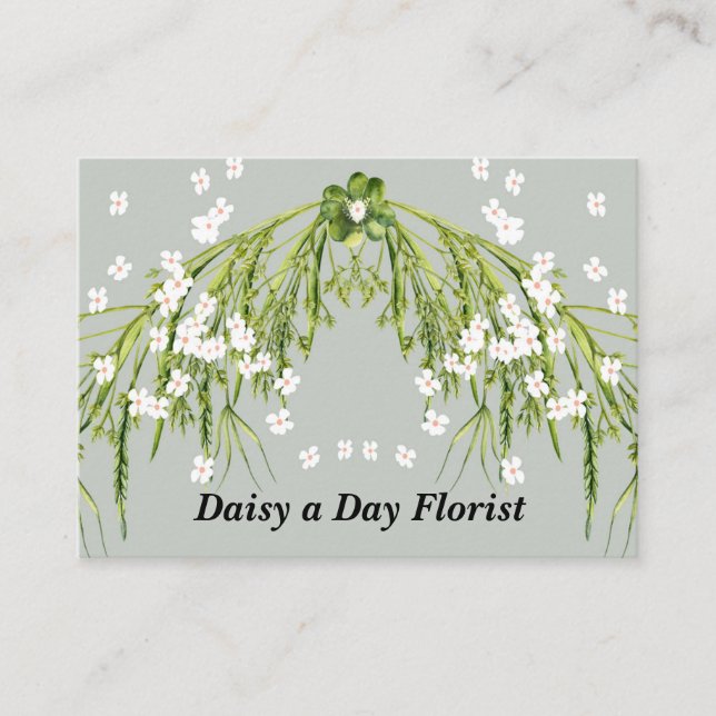 Tarjeta De Visita Diseño floral con daisies y plantas de hierbas (Anverso)