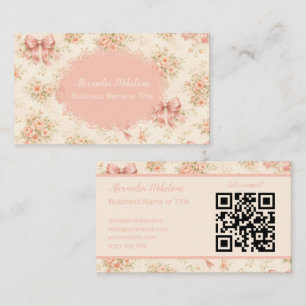Tarjeta De Visita Diseño Floral con Lazo Vintage Blush