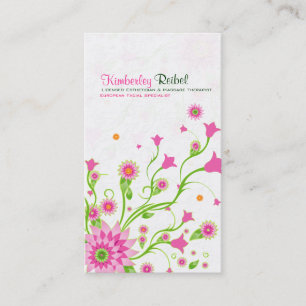 Tarjeta De Visita Diseño floral de abstrato rosa y verde claro