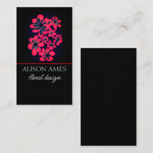Tarjeta De Visita diseño floral de audacia rojo y negro