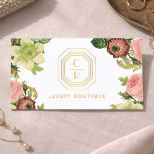 Tarjeta De Visita Diseño Floral de Boutique Monograma Art Déco