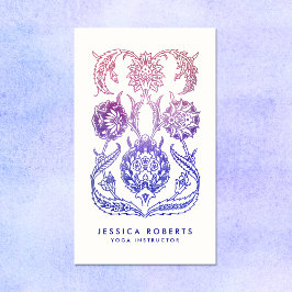 Tarjeta De Visita Diseño floral de color azul morado bohemio