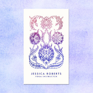 Tarjeta De Visita Diseño floral de color azul morado bohemio