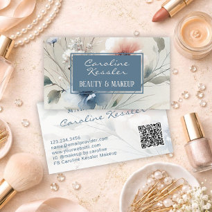 Tarjeta De Visita Diseño floral delicado en rosa y azul