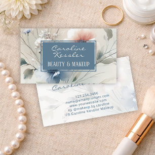 Tarjeta De Visita Diseño floral delicado rosa y azul pastel